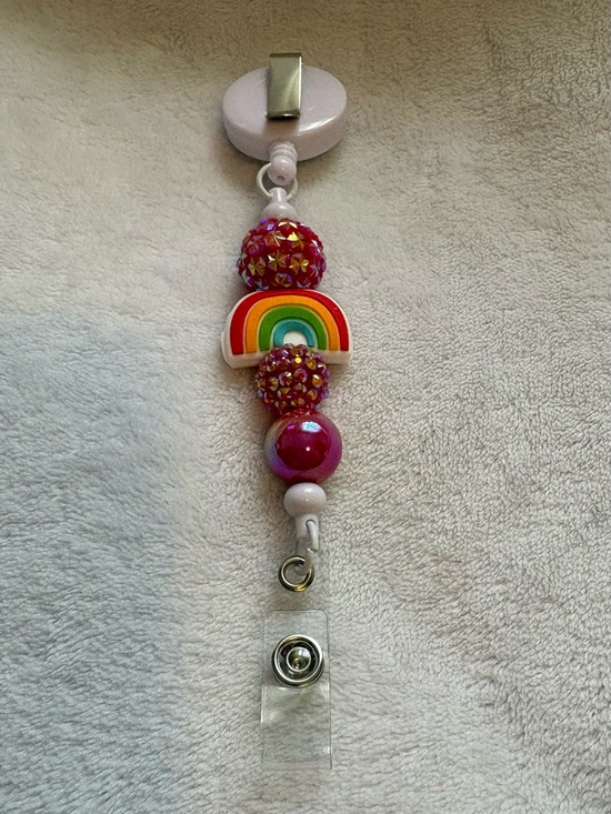 Other - Kids Rainbow Clip Lanyard - Pink Beaded Pacifier/ID Holder